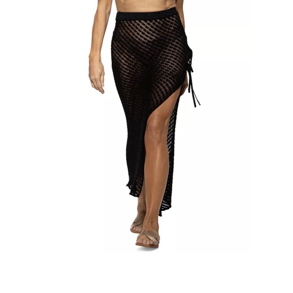 Dotti Woman’s Crochet Side-Tie Cover-Up Maxi Skirt Size Large NWT Black